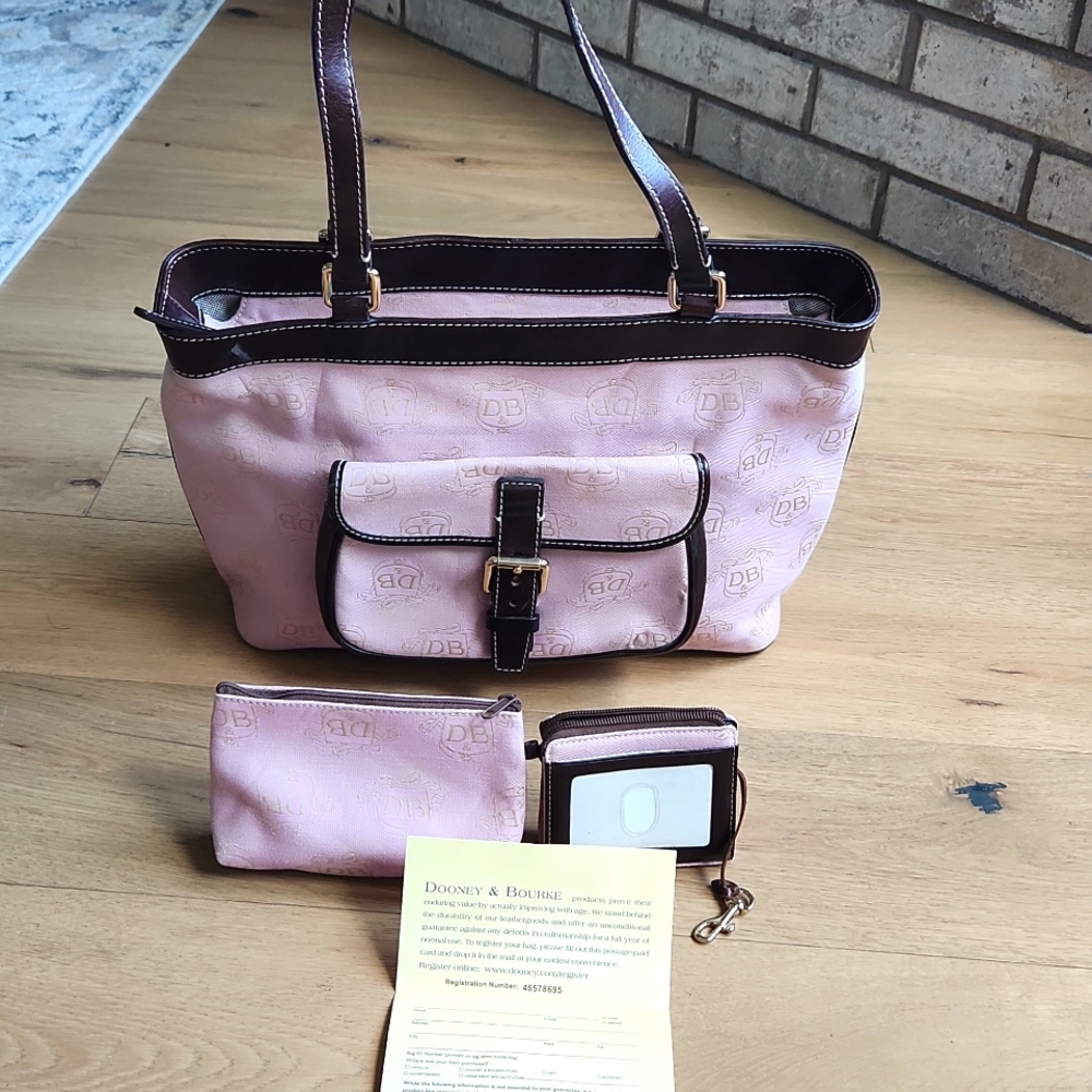 Dooney & Bourke East West Monogram light pink canvas leather shoulder bag